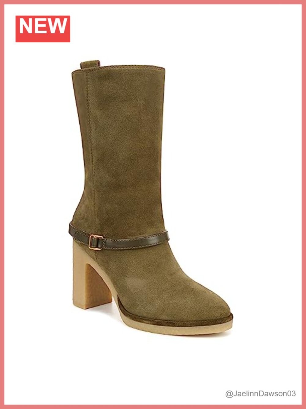 Women's Mid Calf Heeled Boots with Faux Leather Upper and Gum Sole